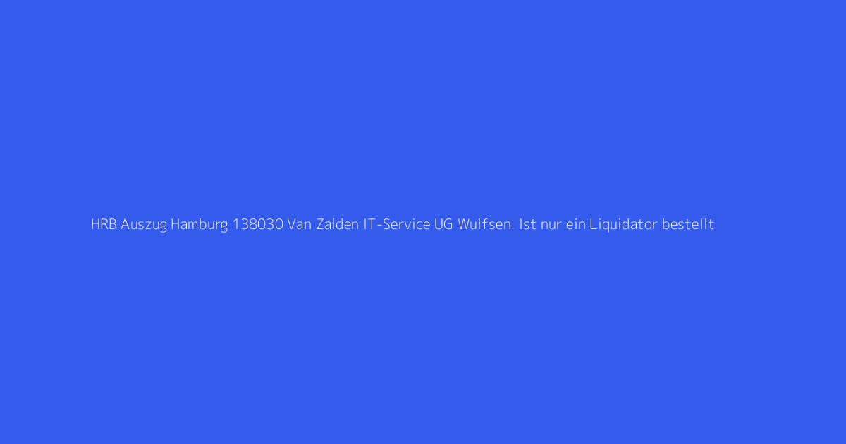 HRB Auszug Hamburg 138030 Van Zalden IT-Service UG Wulfsen. Ist nur ein Liquidator bestellt